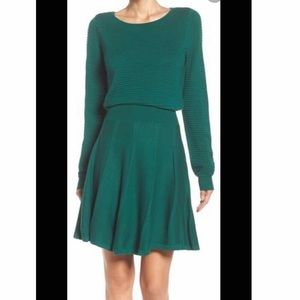 ELIZA J Green Sweater Dress Fit Flare Size Medium